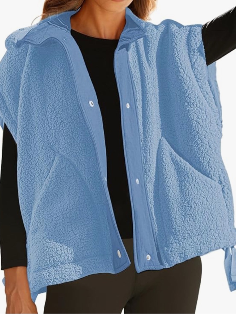 Light Blue Sherpa Snap-Front Vest